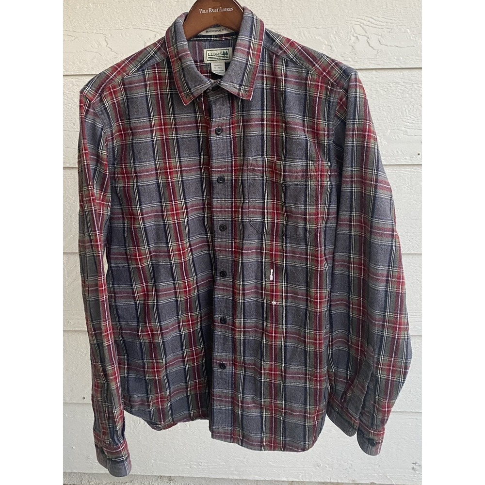 LL BEAN TRADITIONAL FIT LONG SLEEVE PLAID FLANNEL BUTTON DOWN SHIRT MENS Med REG